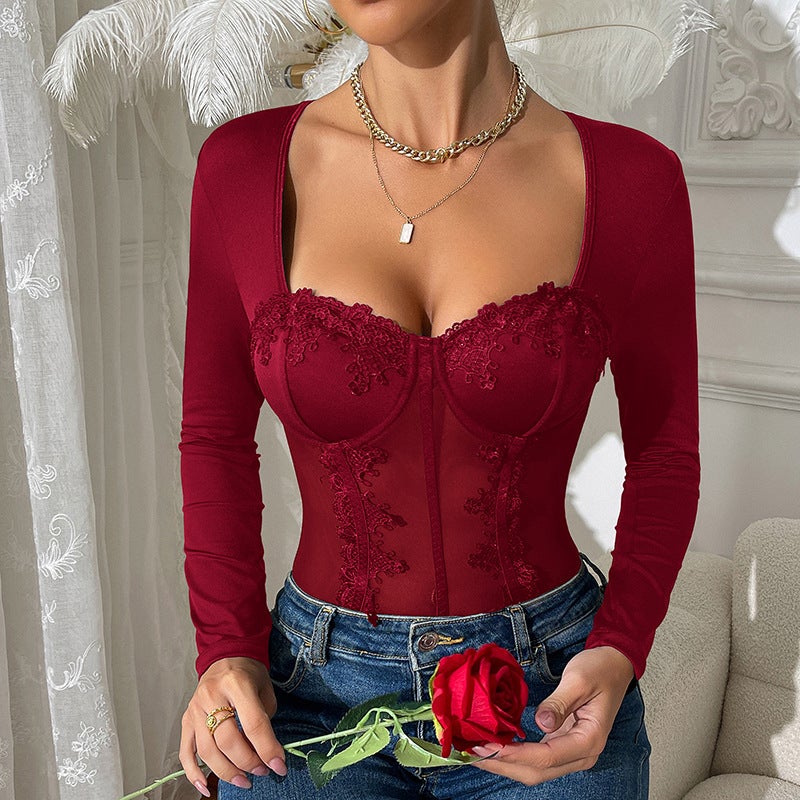 جديد وعبر الحدود مثير الدانتيل الربط الأسود Fishbone Jumpsuit ملابس داخلية الساخنة الأسلوب رؤية من خلال الأكمام الطويلة - Image 3