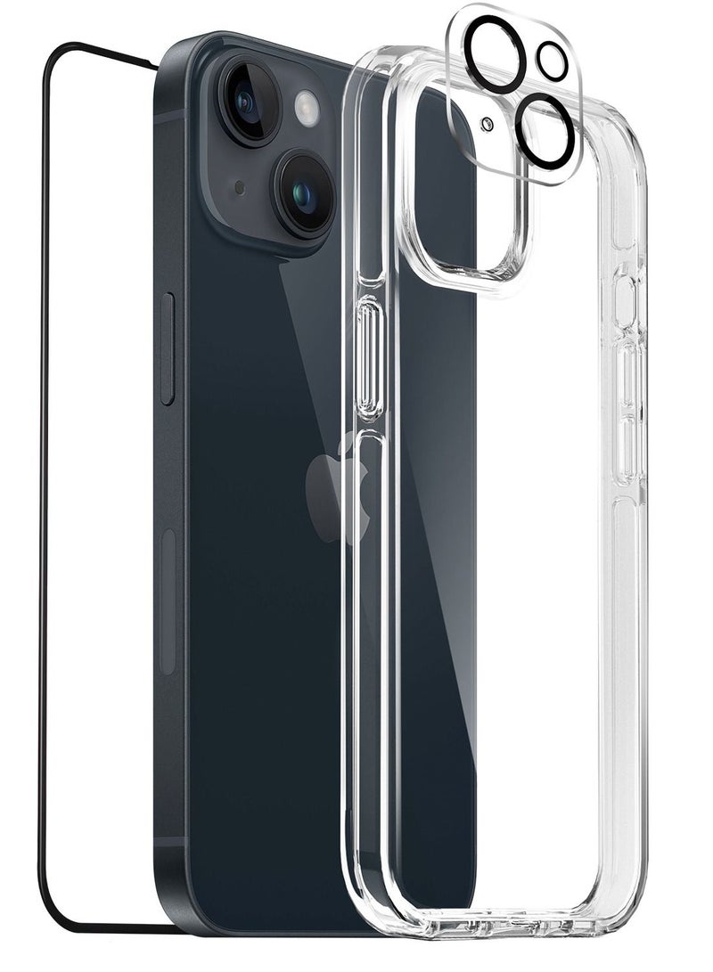 Moxedo 3 in 1 Protection Pack, Tempered Glass Screen Protector, Clear Case and Camera Lens Protector iPhone 14 Plus - Image 1