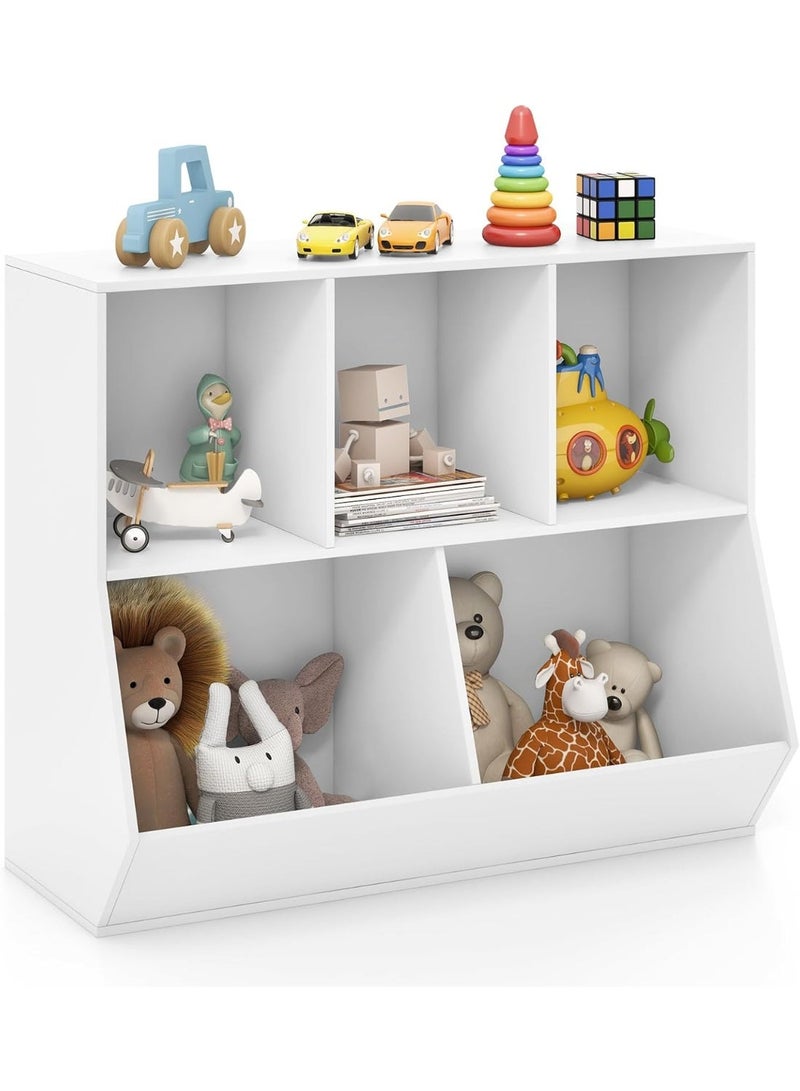 ACPLAY Kids Bookshelf, Bookcase Footboard, Toy Storage Cubby, Children's Toy Shelf, oy Storage Cabinet, Fit for Children's Room, Playroom, Hallway, Kindergarten, White - Image 1