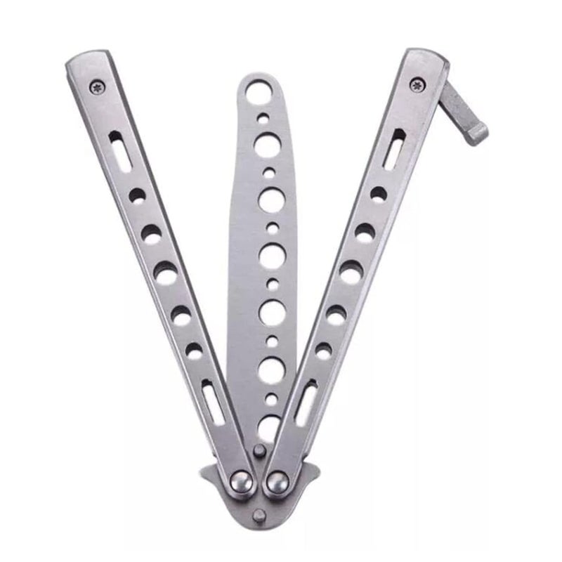 HEAVY DRIVER ® Butterfly Knives Trainer with O-Ring Latch for Beginner, Balisong Trainer with Unsharpened Blade for Practicing Flipping Tricks, Stainless Steel Pocket Knives Trainer Tool (Silver) - Image 1