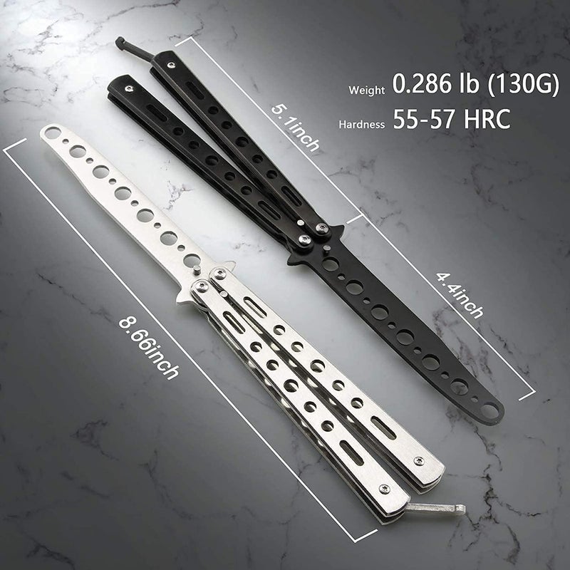 HEAVY DRIVER ® Butterfly Knives Trainer with O-Ring Latch for Beginner, Balisong Trainer with Unsharpened Blade for Practicing Flipping Tricks, Stainless Steel Pocket Knives Trainer Tool (Silver) - Image 4