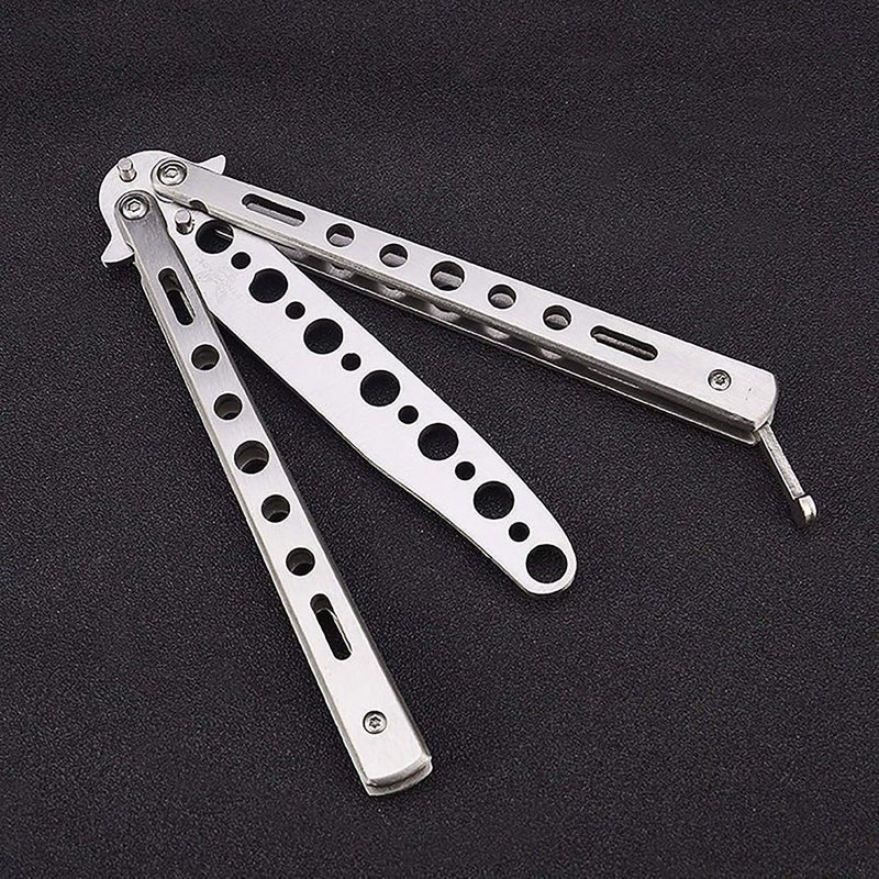 HEAVY DRIVER ® Butterfly Knives Trainer with O-Ring Latch for Beginner, Balisong Trainer with Unsharpened Blade for Practicing Flipping Tricks, Stainless Steel Pocket Knives Trainer Tool (Silver) - Image 3