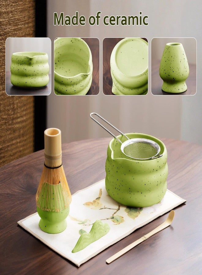 cjc 7Pcs MATCHA SET, Matcha Whisk Set- Ceramic Matcha Bowl with Spout, Bamboo Whisk,Japanese Ceremony Christmas Gift for Matcha Lover, Used for Breakfast, Afternoon Tea, Green - Image 3