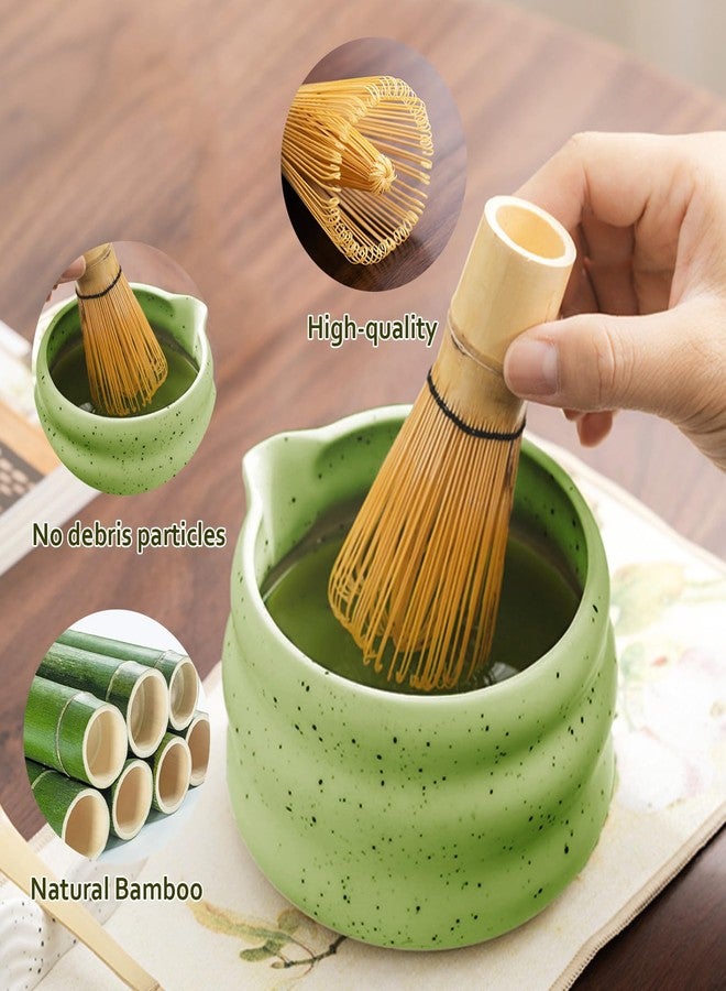 cjc 7Pcs MATCHA SET, Matcha Whisk Set- Ceramic Matcha Bowl with Spout, Bamboo Whisk,Japanese Ceremony Christmas Gift for Matcha Lover, Used for Breakfast, Afternoon Tea, Green - Image 4