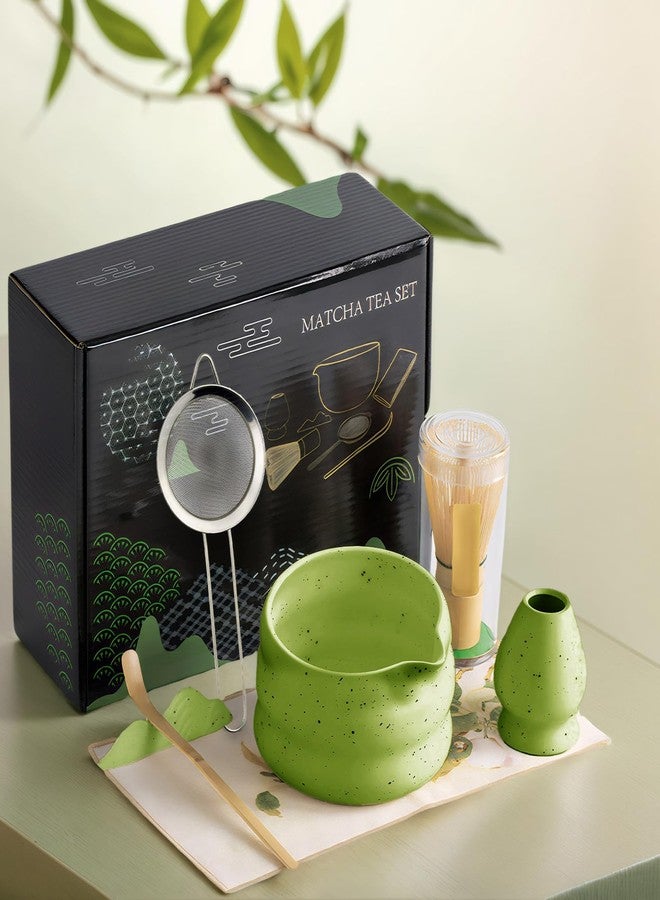 cjc 7Pcs MATCHA SET, Matcha Whisk Set- Ceramic Matcha Bowl with Spout, Bamboo Whisk,Japanese Ceremony Christmas Gift for Matcha Lover, Used for Breakfast, Afternoon Tea, Green - Image 1