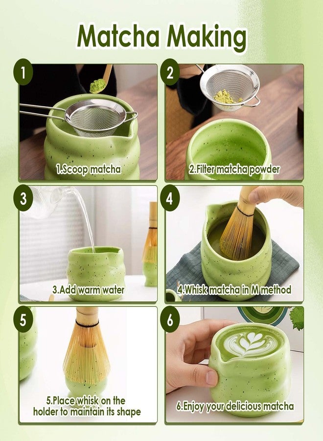 cjc 7Pcs MATCHA SET, Matcha Whisk Set- Ceramic Matcha Bowl with Spout, Bamboo Whisk,Japanese Ceremony Christmas Gift for Matcha Lover, Used for Breakfast, Afternoon Tea, Green - Image 5