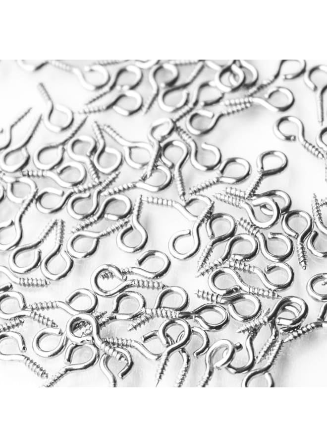 100 Pcs Silver Tone Screw Eyes Pin Findings for Clay Jewelry, Resin, Bead, Cork Bottles Size 12 mm X Hoop 6 mm - Image 1