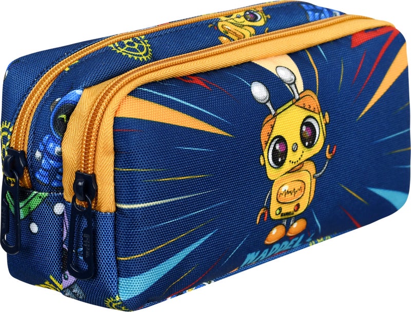 Niss Store Licensed Navy Blue-Yellow Robot Patterned 2 Pocket Pencil Case - Image 3