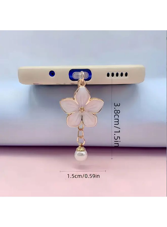 1pc Elegant Semi Transparent Cherry Blossom Pearl Dust Plug Works with Type C Cute Couple Gift Mobile Phone Accessories Device Protection Alloy Material Decorative Plug - Image 2