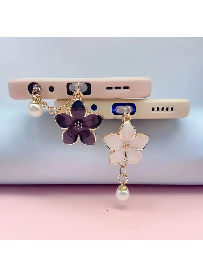 1pc Elegant Semi Transparent Cherry Blossom Pearl Dust Plug Works with Type C Cute Couple Gift Mobile Phone Accessories Device Protection Alloy Material Decorative Plug - Image 1