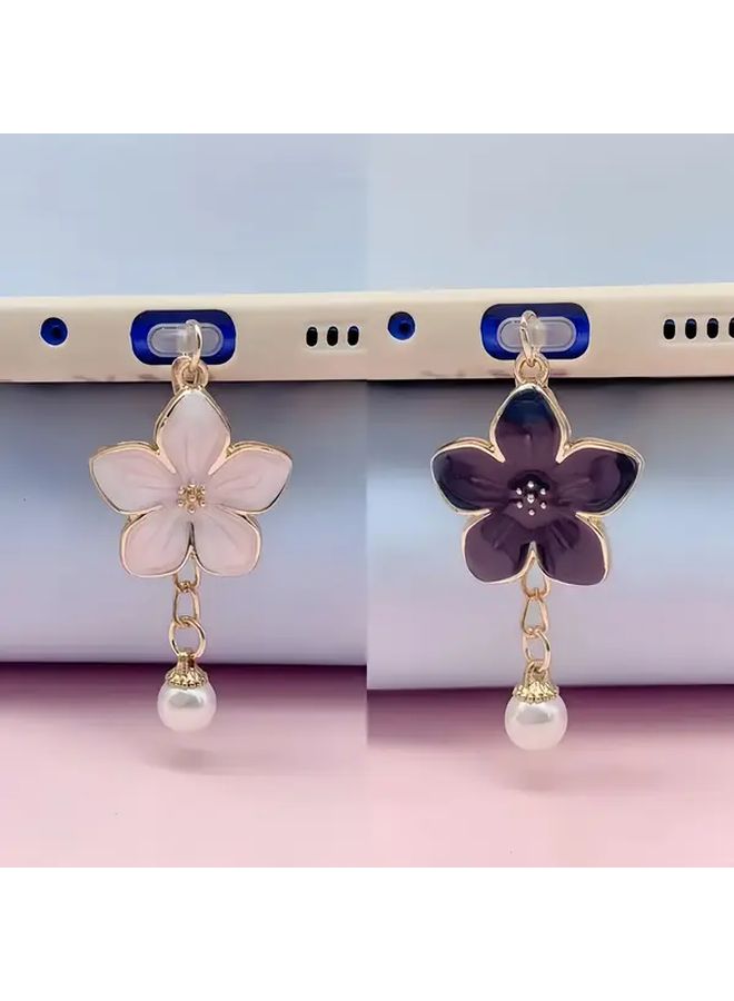 1pc Elegant Semi Transparent Cherry Blossom Pearl Dust Plug Works with Type C Cute Couple Gift Mobile Phone Accessories Device Protection Alloy Material Decorative Plug - Image 3
