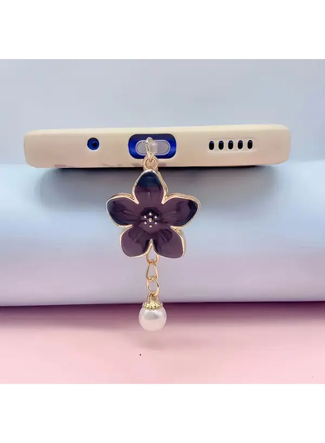 1pc Elegant Semi Transparent Cherry Blossom Pearl Dust Plug Works with Type C Cute Couple Gift Mobile Phone Accessories Device Protection Alloy Material Decorative Plug - Image 4