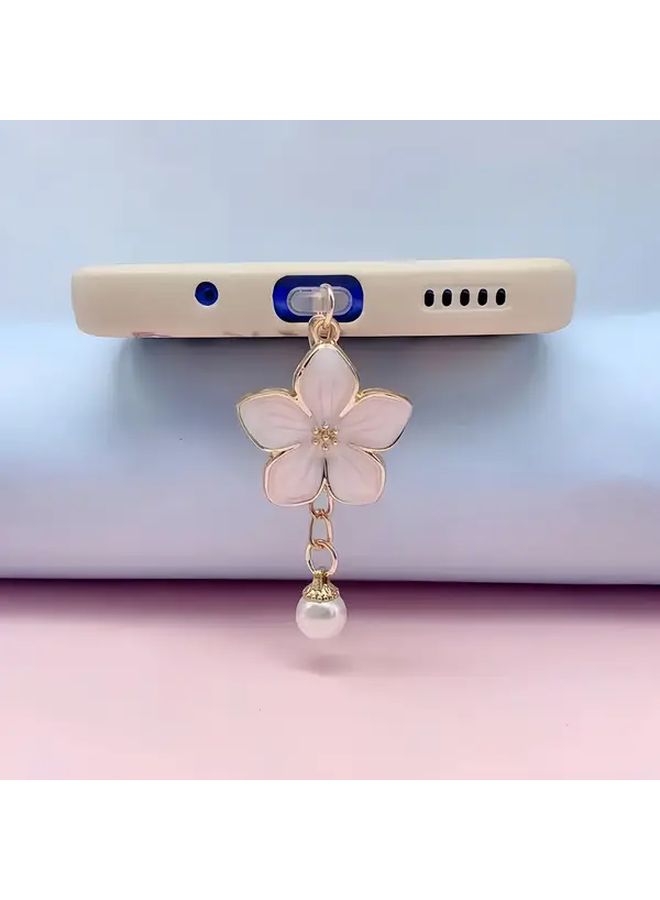 1pc Elegant Semi Transparent Cherry Blossom Pearl Dust Plug Works with Type C Cute Couple Gift Mobile Phone Accessories Device Protection Alloy Material Decorative Plug - Image 5