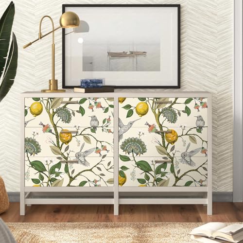Livelynine Vintage Bird Lemon Tree Wallpaper Stick and Peel Boho Farmhouse Kitchen Waterproof Aesthetic Wall Paper Self Adhesive Neutral Cream Beige Hummingbird Yellow Lemon Contact Paper 175x788 - Image 3