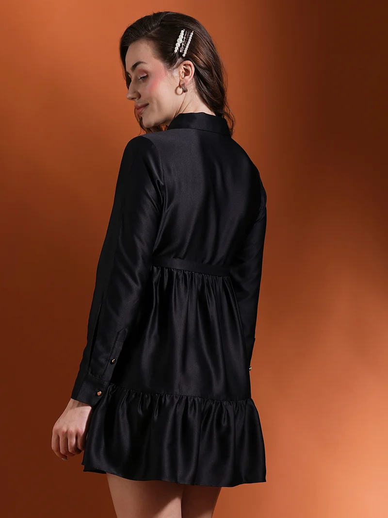 globus Globus Women Satin Shirt Party Dress Comes With A Belt