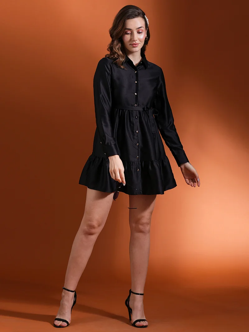globus Globus Women Satin Shirt Party Dress Comes With A Belt