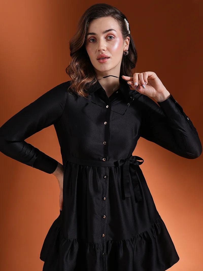 globus Globus Women Satin Shirt Party Dress Comes With A Belt
