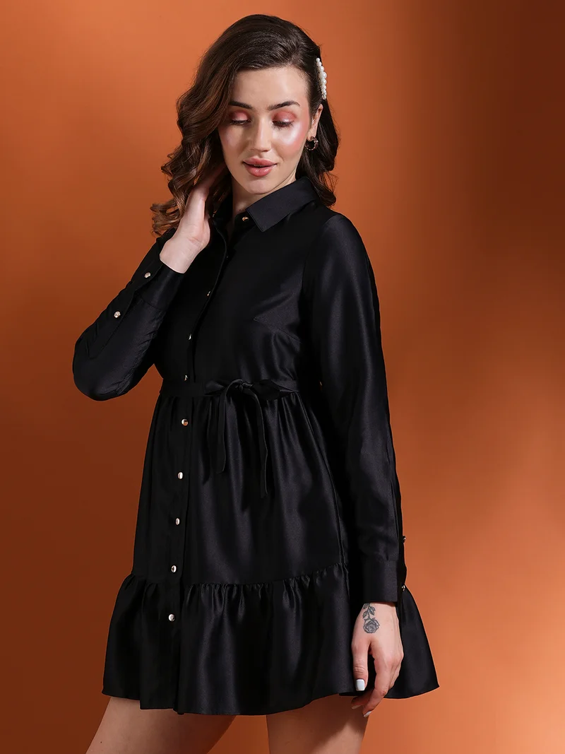 globus Globus Women Satin Shirt Party Dress Comes With A Belt
