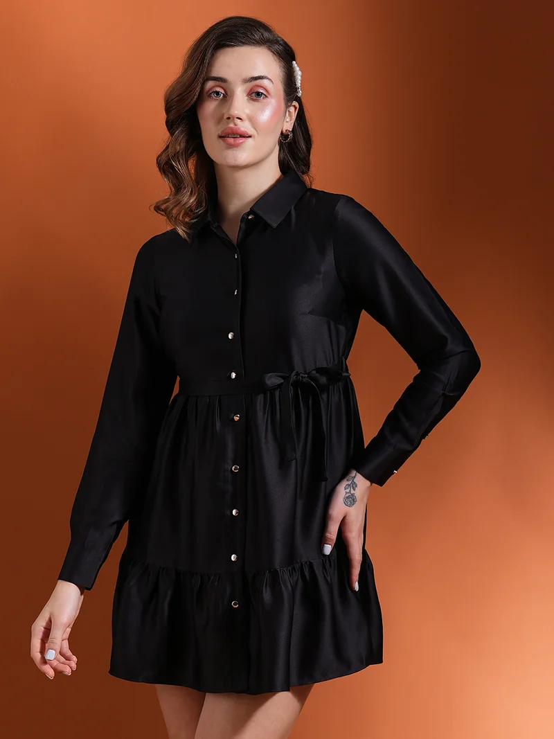 globus Globus Women Satin Shirt Party Dress Comes With A Belt