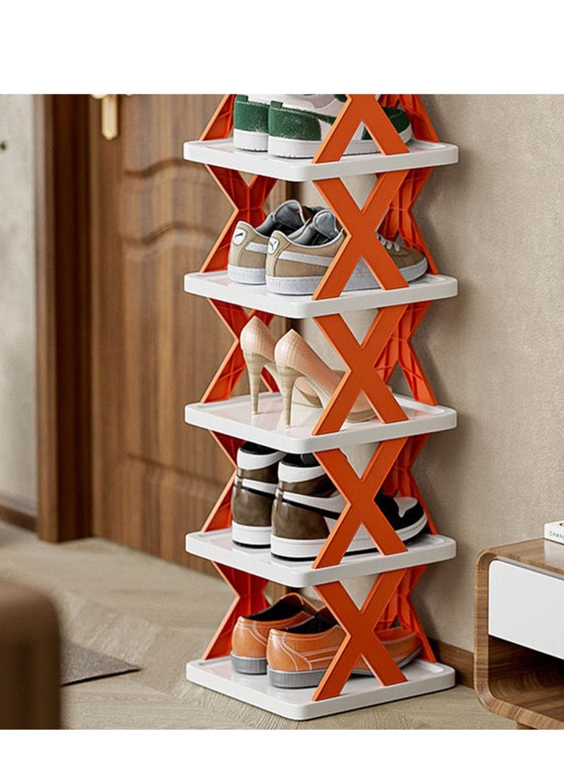 SYOSI Foldable Shoe Racks - 6-Tier Shoe Rack - Storable and Convenient Shoe Storage Solution - No Installation Required - for Bedroom and Living Room - Vibrant Orange Design - Image 3