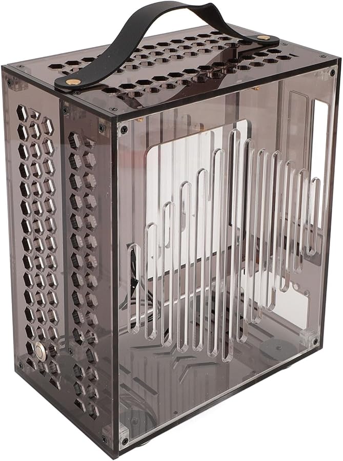 حالة كمبيوتر صغيرة Black Mini ITX بمقبض وزجاج جانبي كامل مع تدفق هواء مفتوح 360 درجة تدعم بطاقة رسومات بطول 320 مم - Image 4