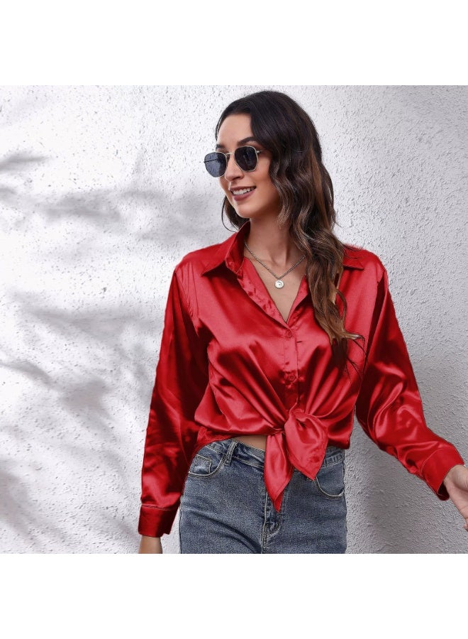 general Women's satin imitation silk long-sleeved blouse - Image 1