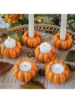 Kate Aspen Kate Aspen 2-in-1 Orange Pumpkin Candlestick Holders, Taper Candle, Tealight & Votive Candle Holders (Set of 6), Dining Table Decor, Shelf Decor, Centerpiece  - Image 1