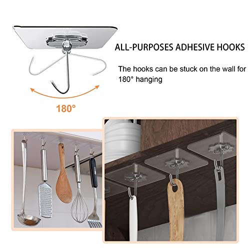 Adove Adhesive Hooks for Hanging, Heavy Duty Wall Hooks 20 Pack, Removable Sticky Ceiling Hooks, Transparent Self Adhesive Shower Hooks, Water & Oil Proof Strong 22lb(Max) Door Coat Hooks - Image 3