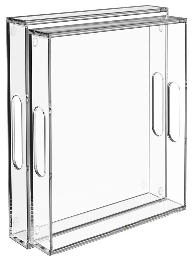 Collwait 2 Pack Serving Tray with Handles, Clear Acrylic Tray for Serving Food, Large Outdoor Food Trays for Eating, Lucite Acrylic Trays for Appetizer, Pizza, Fruit and Drinks, Unbreakable, 16"×12" - Image 1