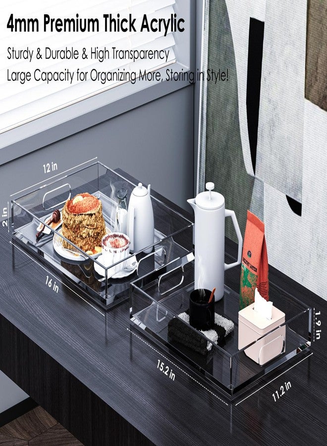 Collwait 2 Pack Serving Tray with Handles, Clear Acrylic Tray for Serving Food, Large Outdoor Food Trays for Eating, Lucite Acrylic Trays for Appetizer, Pizza, Fruit and Drinks, Unbreakable, 16"×12" - Image 2