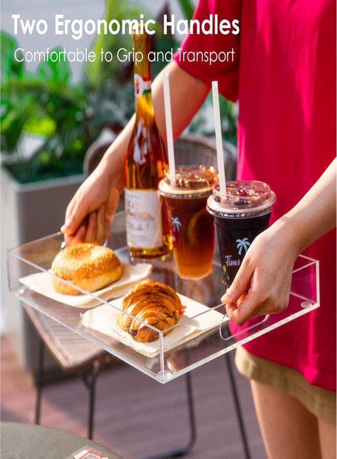 Collwait 2 Pack Serving Tray with Handles, Clear Acrylic Tray for Serving Food, Large Outdoor Food Trays for Eating, Lucite Acrylic Trays for Appetizer, Pizza, Fruit and Drinks, Unbreakable, 16"×12" - Image 4