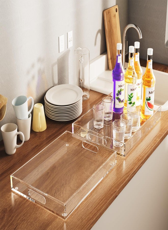 Collwait 2 Pack Serving Tray with Handles, Clear Acrylic Tray for Serving Food, Large Outdoor Food Trays for Eating, Lucite Acrylic Trays for Appetizer, Pizza, Fruit and Drinks, Unbreakable, 16"×12" - Image 5