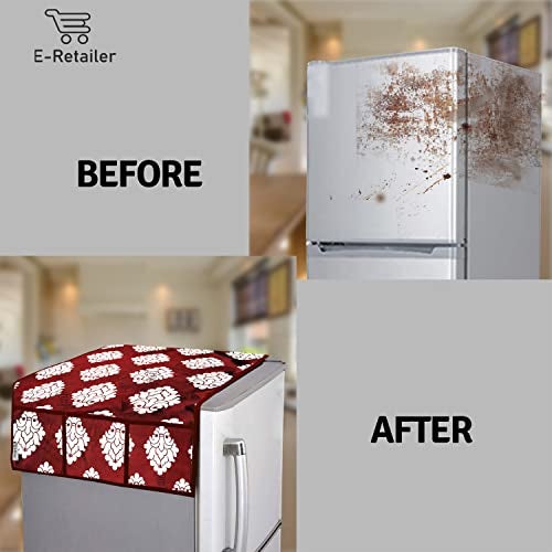 E-Retailer® Exclusive 3 Layered Combo Set of (1 Pc. of Refrigerator Top Cover with 6 Utility Pockets and 1 Pc. of LPG Gas Cylinder Cover) (Color- Maroon, Design-Ethnic, Set Contains- 2 Pcs.) - Image 4