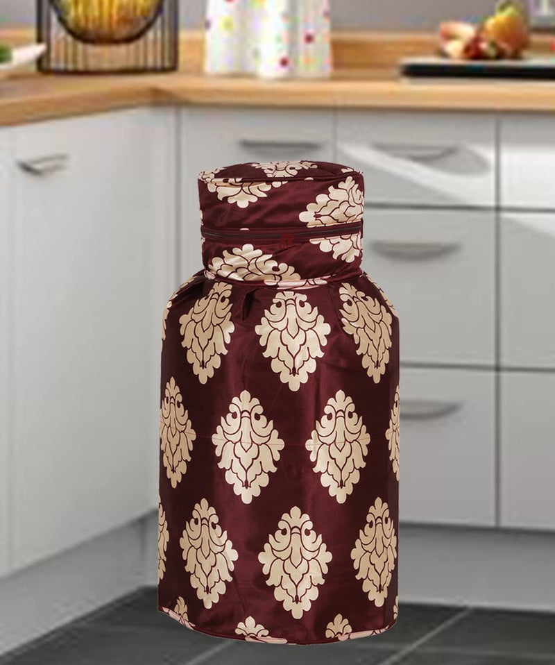 E-Retailer® Exclusive 3 Layered Combo Set of (1 Pc. of Refrigerator Top Cover with 6 Utility Pockets and 1 Pc. of LPG Gas Cylinder Cover) (Color- Maroon, Design-Ethnic, Set Contains- 2 Pcs.) - Image 5