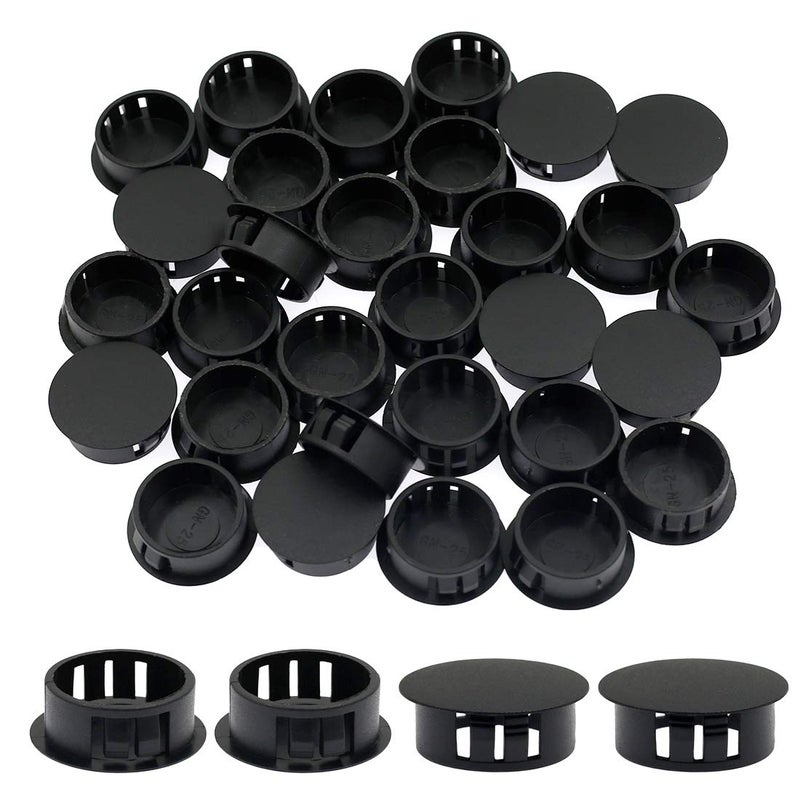 Suiwotin 30PCS 25mm/1" Black Hole Plugs Plastic Flush Type Hole Plugs Snap in Locking Hole Tube, Furniture Fencing Post Pipe Insert End Caps (Black) - Image 1