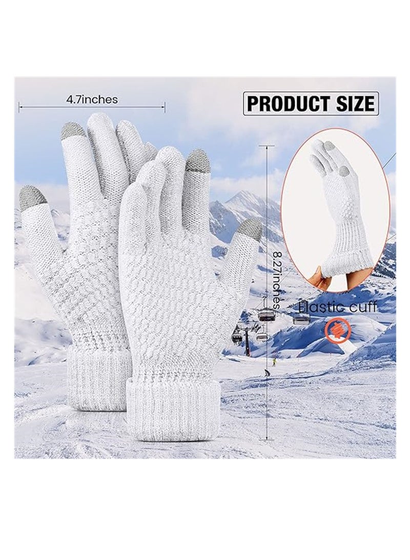 SYOSI Women Winter Gloves, 2 Pairs Women's Winter Touch Screen Gloves, Warm Fleece Lined Knit Gloves, Elastic Cuff Winter Texting Gloves, Black and White  - Image 2