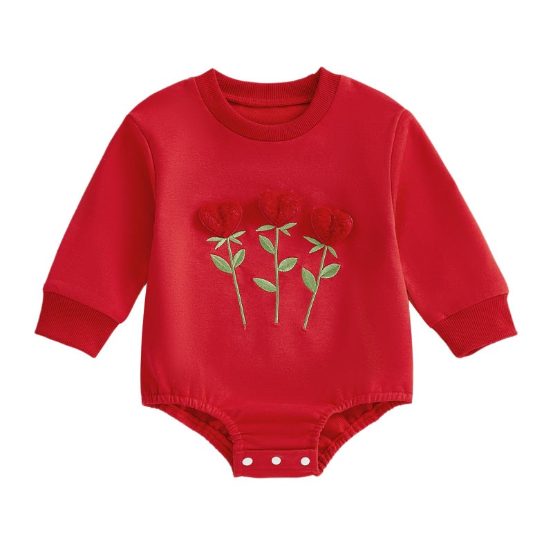 DSORVICD Baby Girl Valentines Outfit Sweatshirt Romper Bubble Onesie Infants Heart Clothes Winter Spring (Furry Red, 3-6 Months) - Image 1