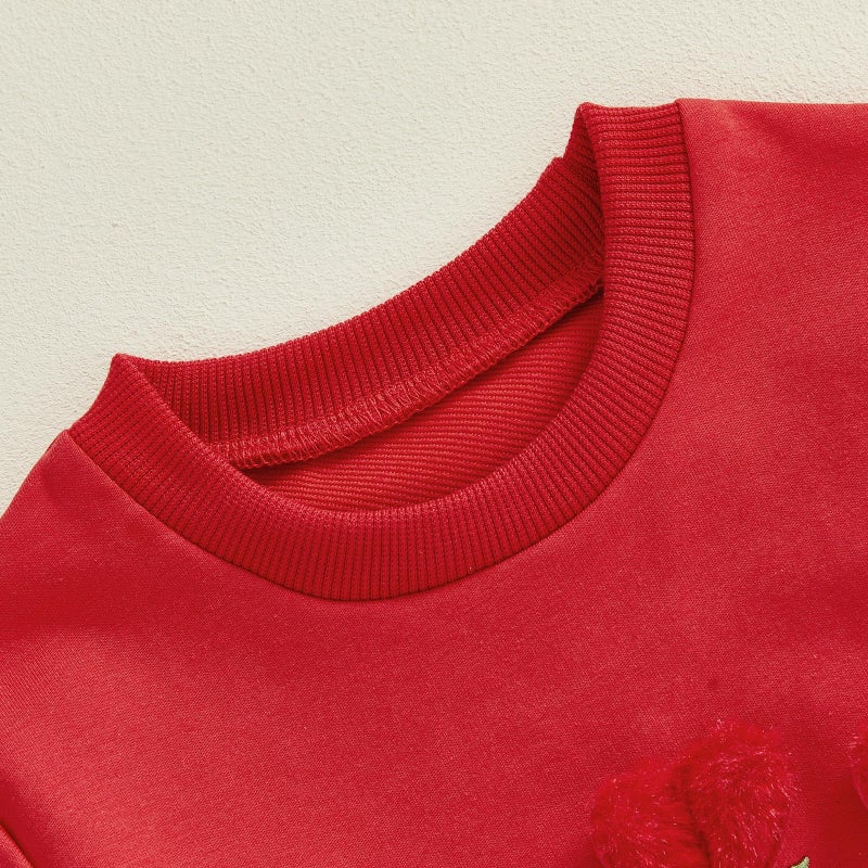 DSORVICD Baby Girl Valentines Outfit Sweatshirt Romper Bubble Onesie Infants Heart Clothes Winter Spring (Furry Red, 3-6 Months) - Image 4