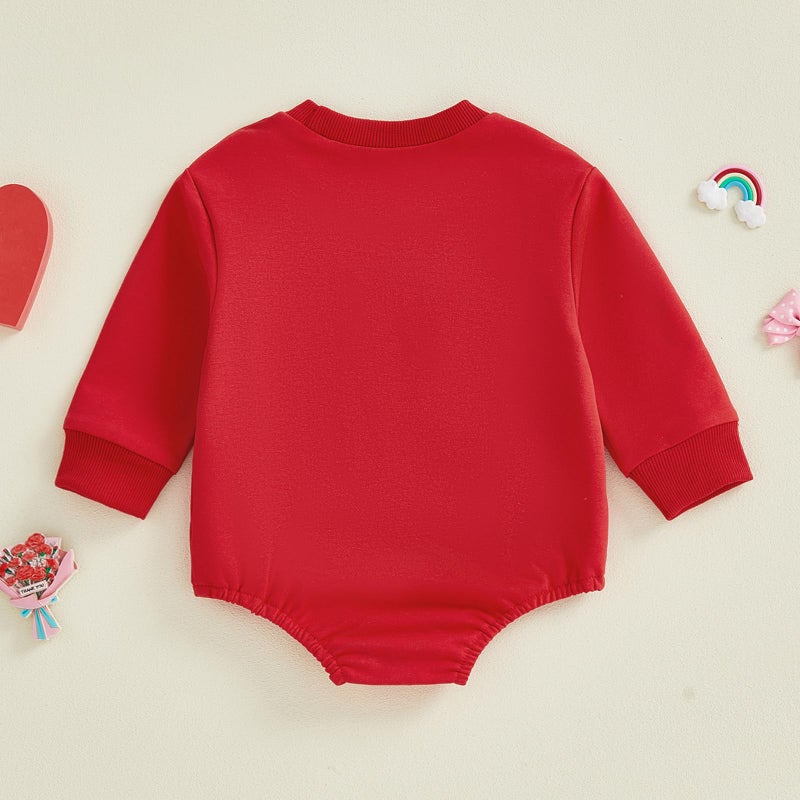 DSORVICD Baby Girl Valentines Outfit Sweatshirt Romper Bubble Onesie Infants Heart Clothes Winter Spring (Furry Red, 3-6 Months) - Image 3