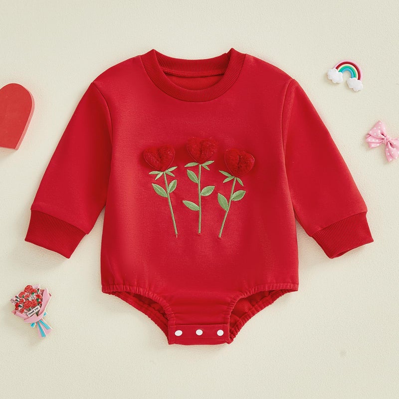 DSORVICD Baby Girl Valentines Outfit Sweatshirt Romper Bubble Onesie Infants Heart Clothes Winter Spring (Furry Red, 3-6 Months) - Image 2