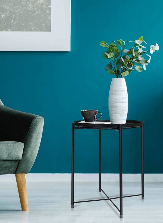 Chase Up Tray Table with Detachable Tray Top，Round Metal Coffee Table Waterproof Removable Table，for Living Room Bedroom Balcony Office （42×42×53cm），Black - Image 2