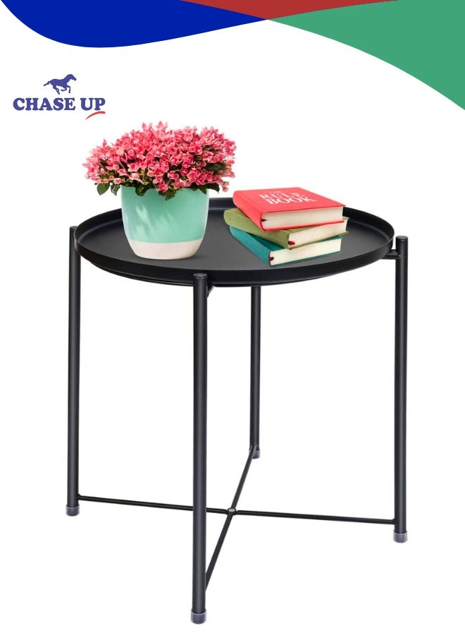 Chase Up Tray Table with Detachable Tray Top，Round Metal Coffee Table Waterproof Removable Table，for Living Room Bedroom Balcony Office （42×42×53cm），Black - Image 1