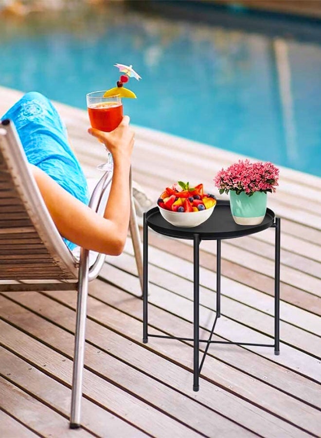 Chase Up Tray Table with Detachable Tray Top，Round Metal Coffee Table Waterproof Removable Table，for Living Room Bedroom Balcony Office （42×42×53cm），Black - Image 3