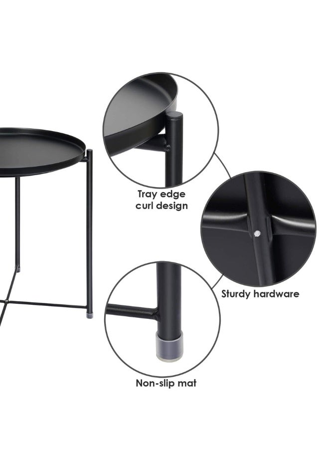 Chase Up Tray Table with Detachable Tray Top，Round Metal Coffee Table Waterproof Removable Table，for Living Room Bedroom Balcony Office （42×42×53cm），Black - Image 4