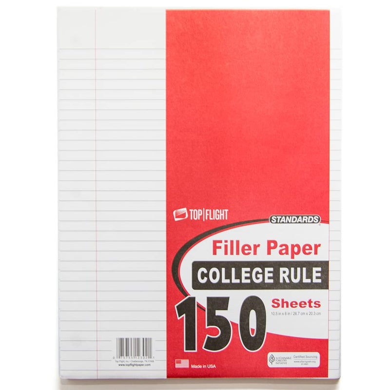 Top Flight Filler Paper, 10.5 x 8 Inches, College Rule, 150 Sheets (12302) - Image 1