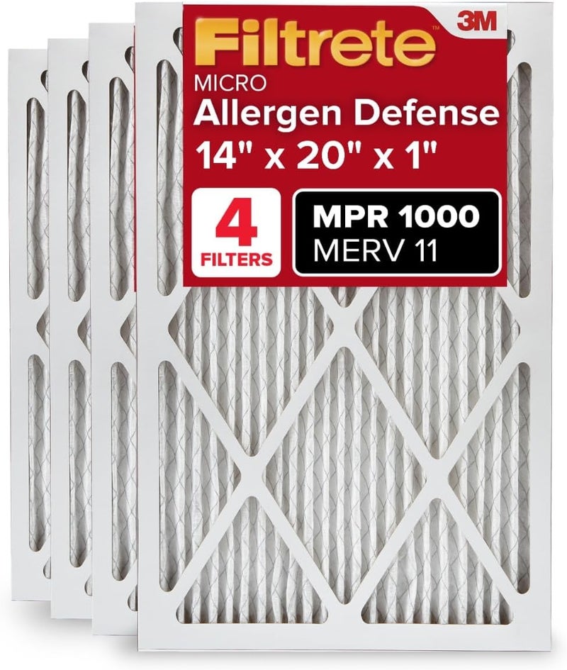 FILTRETE 14x20x1 AC Furnace Air Filter, MERV 11, MPR 1000, Micro Allergen Defense, 3-Month Pleated 1-Inch Electrostatic Air Cleaning Filter, 4 Pack (Actual Size 13.81x19.81x0.81 in) - Image 1