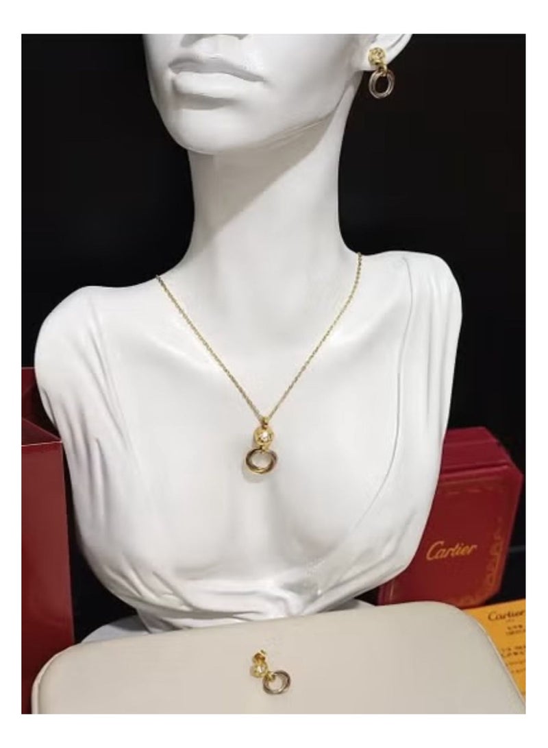 CA Gold necklace and earring set with accessories and warranty card