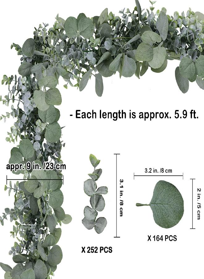 Winlyn 5.9' Long Faux Silver Dollar Eucalyptus Leaves Greenery Artificial Garland in Grey Green for Wedding Arch Swag Backdrop Doorways Table Runner Indoor Outdoor - Image 2