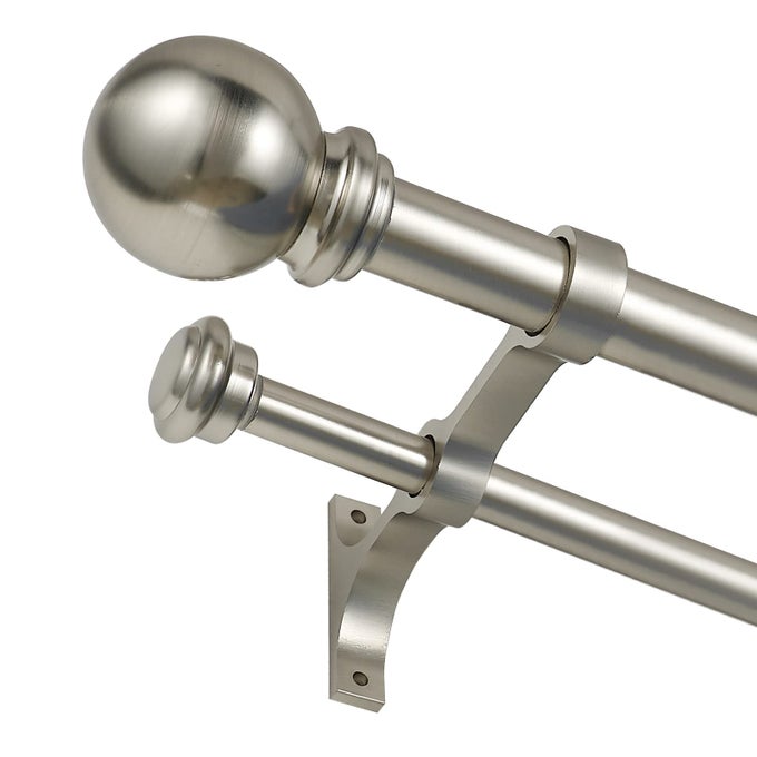 DOUBLE CURTAIN ROD 84 TO 120 INCH ADJUSTABLE 1 INCH DOUBLE DRAPERY ROD RODS FOR WINDOWS AND DOORS WITH BALL ROUND FINIALS AND PREMIUM ALUMINUM BRACKETS SET 84120BRUSHED NICKEL