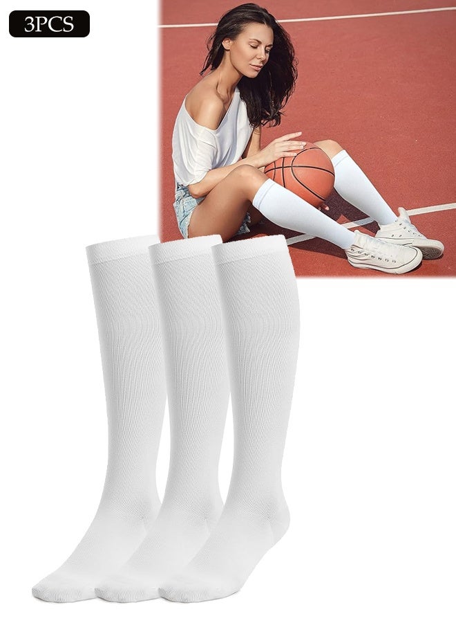 DUNISO 3 Pairs Compression Socks Women Base Layers & Compression Socks for Outdoor Sports White L/XL - Image 1